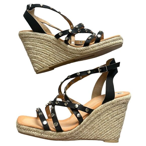 Dolce Vita Wedge Sandals Womens 10 Black Studded Espadrille Strappy Shoes - Picture 1 of 7